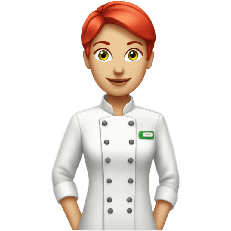 green eyed  red short haired female chef emoji