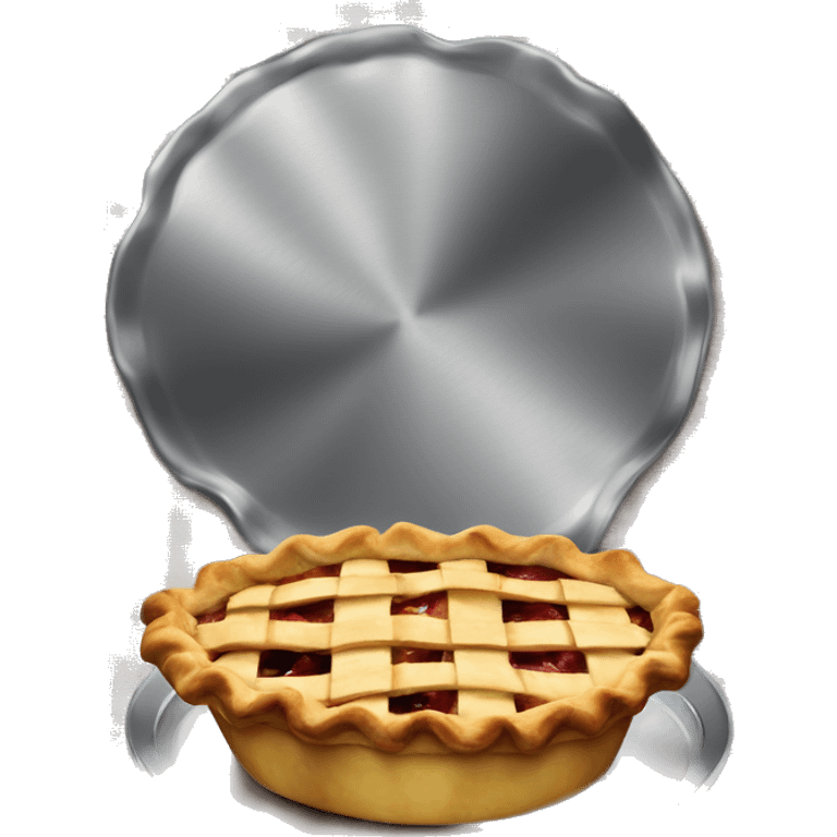 Apple pie on steel with a clawed tablecloth emoji