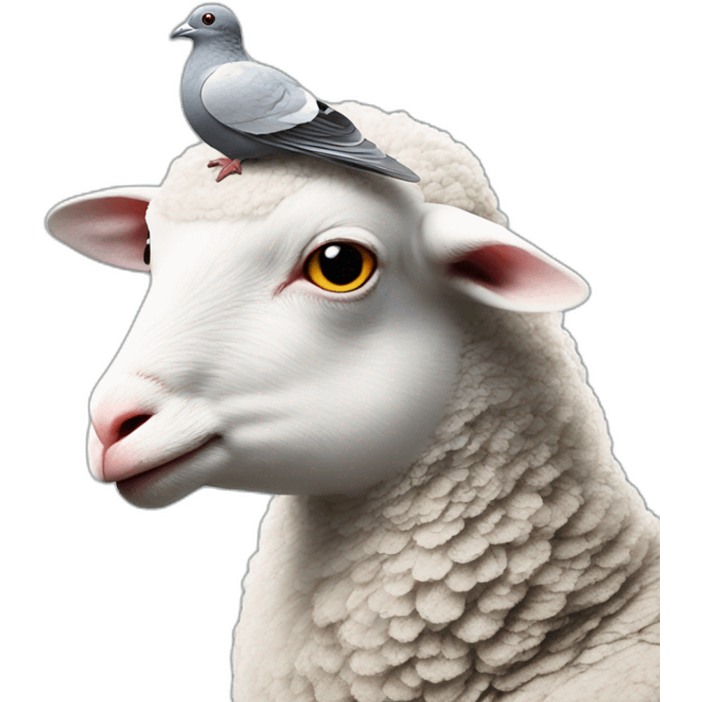 A pigeon on the head of a sheep  emoji