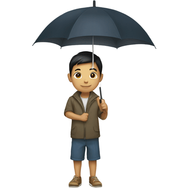 Asian boy holding umbrella emoji