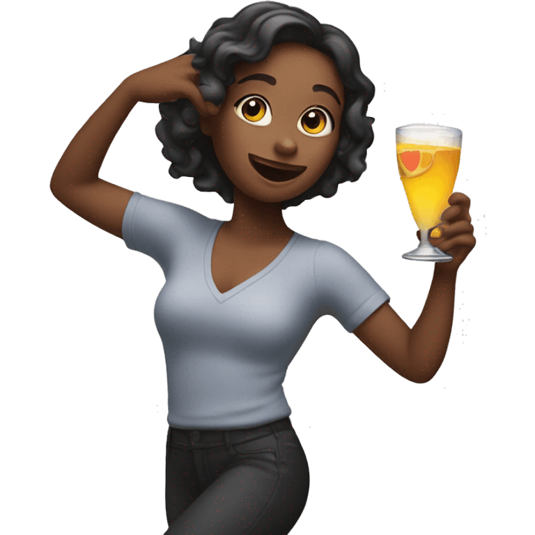 A girl with a drink in hand dancing emoji