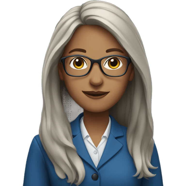 female teacher with long hair, glasses and blue jacket emoji