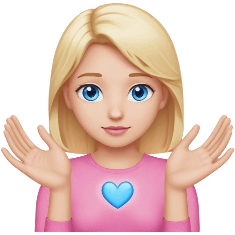 Blonde hair heart hands emoji pink top blue eyes  emoji