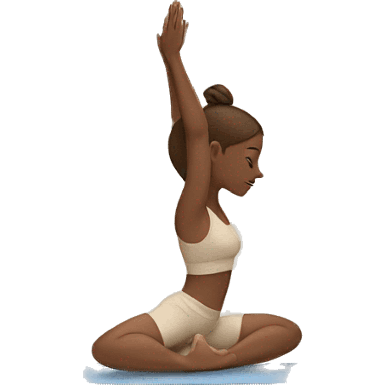 White Girl with brown hair doing yoga in beige tones  emoji