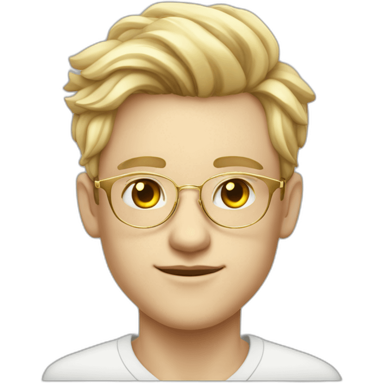 19 years old boy like a gentleman white skin tone. With golden optic glasses. Wearing old money style emoji