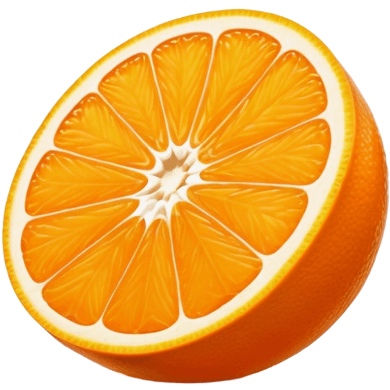 Cinematic juicy orange, sliced open to reveal glistening, bright citrus flesh, soft golden highlights, fresh and refreshing, natural and vibrant. emoji