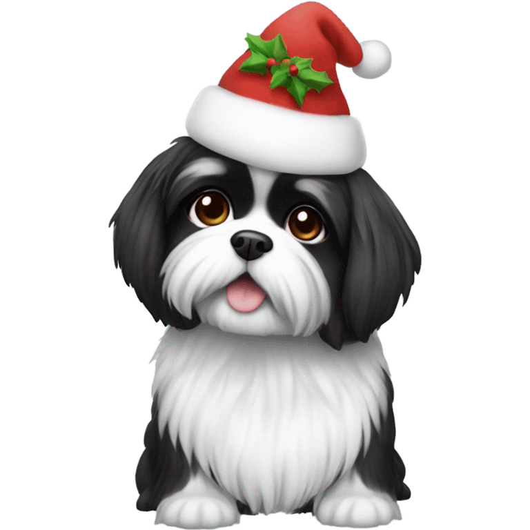 Black and white shitzu christmas emoji