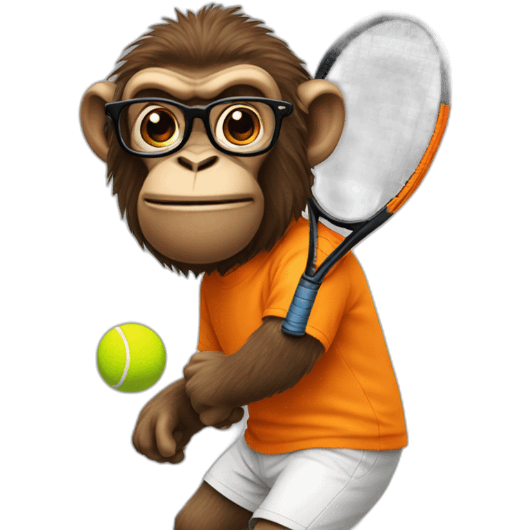 ape playing tennis in orange shirt with glasses emoji