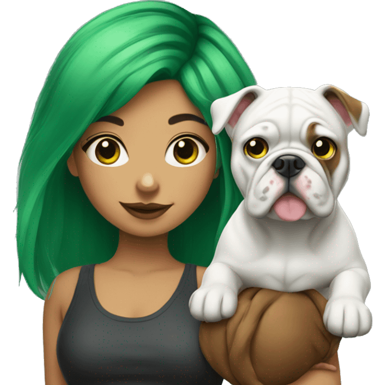 green haired girl with bulldog emoji