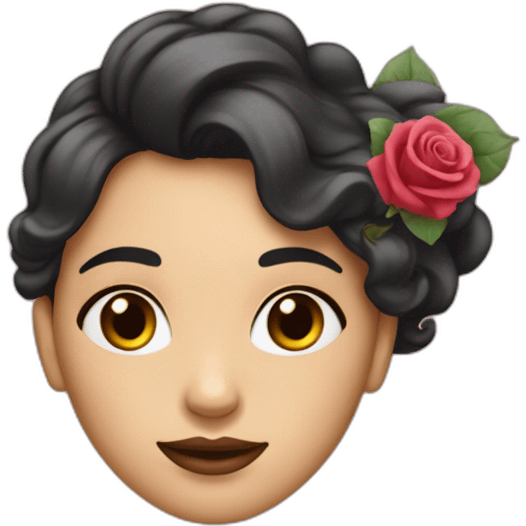 Femme aux cheveux noir avec un sweet rose emoji