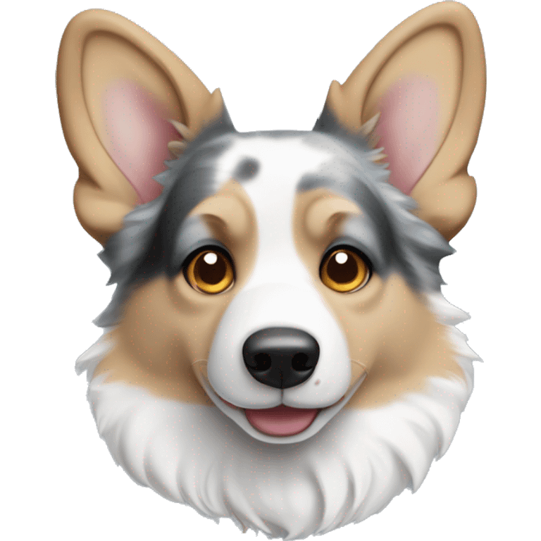 Blue Merle corgi with tan points and a half white face and blue eyes emoji