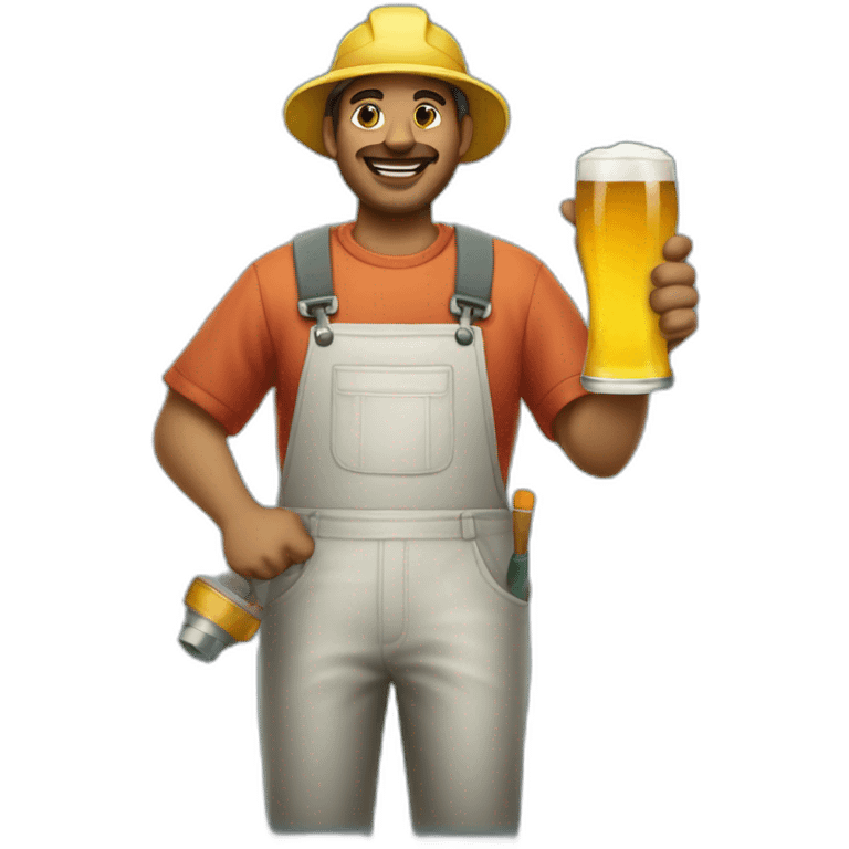 a painter with a roller in his right hand and a beer in his left hand emoji