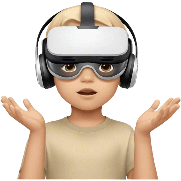 Child wearing virtual reality glasses, with a curious and engaged expression, exploring the digital world through VR technology. emoji