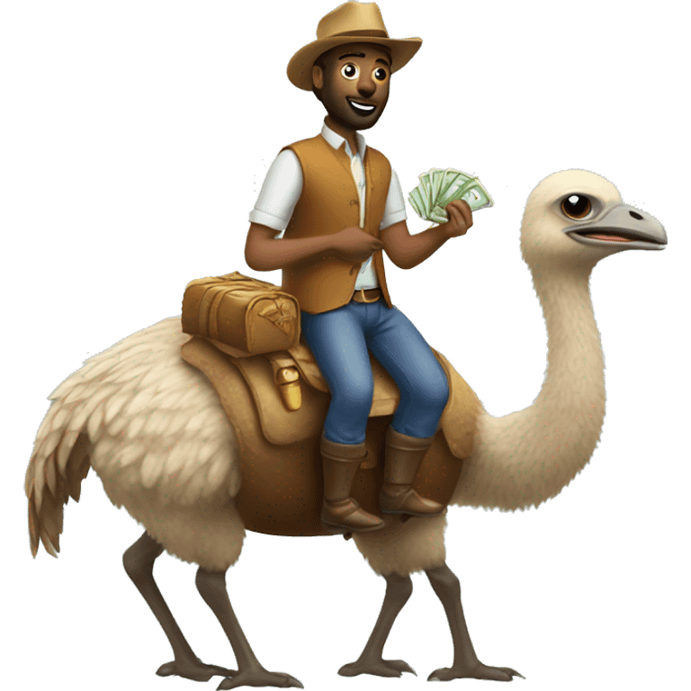 Peter riding an ostrich holding money emoji