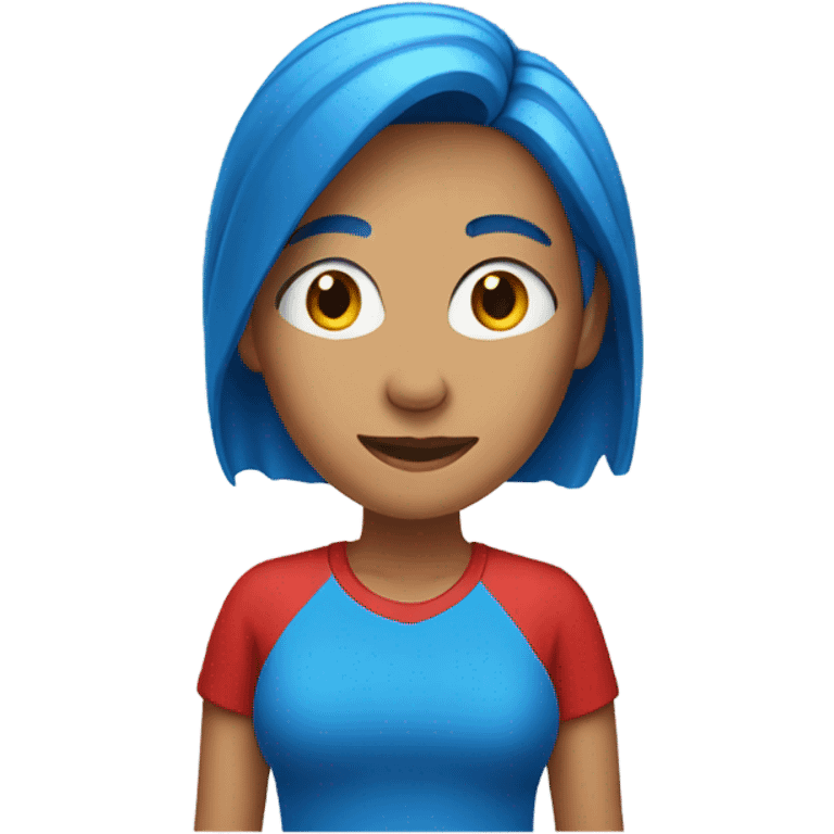 a woman with blue hair in red tshirt emoji