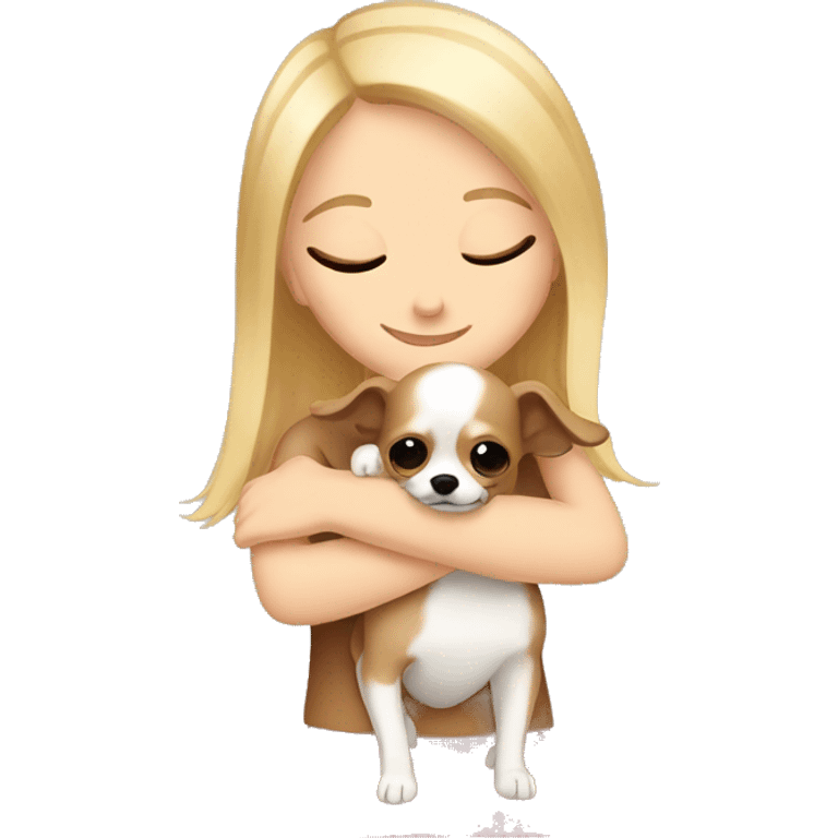 Blond white girl hugging brown chihuahua  emoji