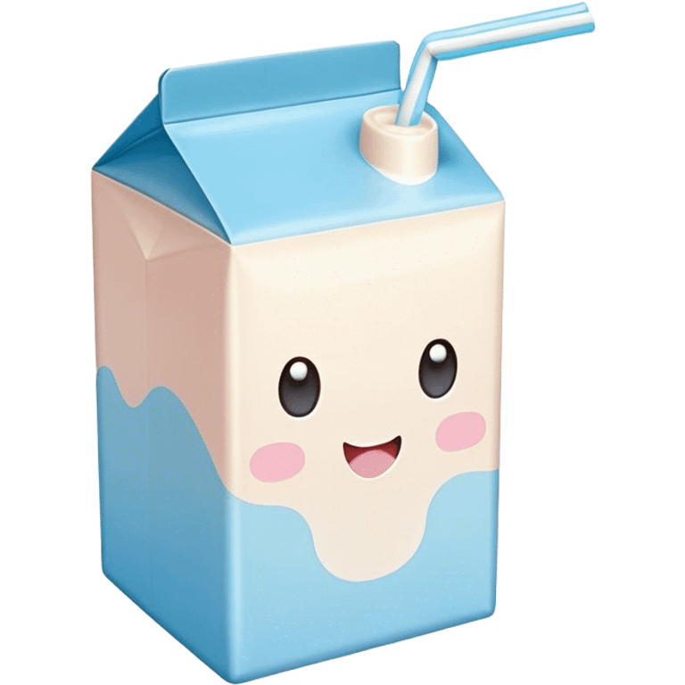 Cute Kawaii Milk Carton, small and boxy, bright pastel blue and white, blushing cheeks, a tiny straw poking out, soft glowing highlights, adorable farm-fresh cuteness! emoji