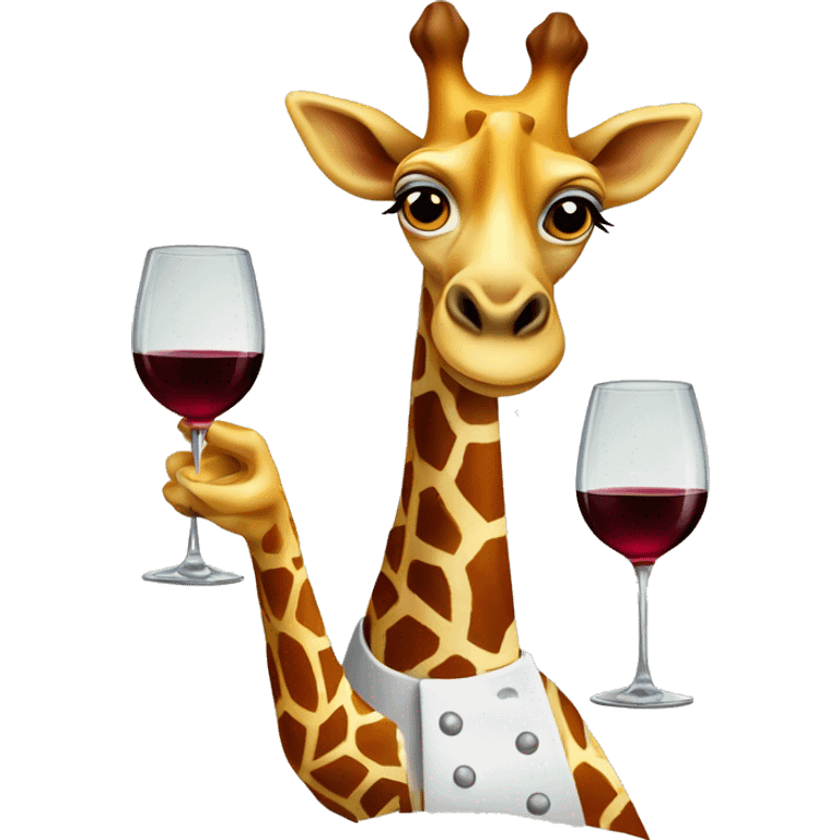 French giraffe holding red wineglass emoji