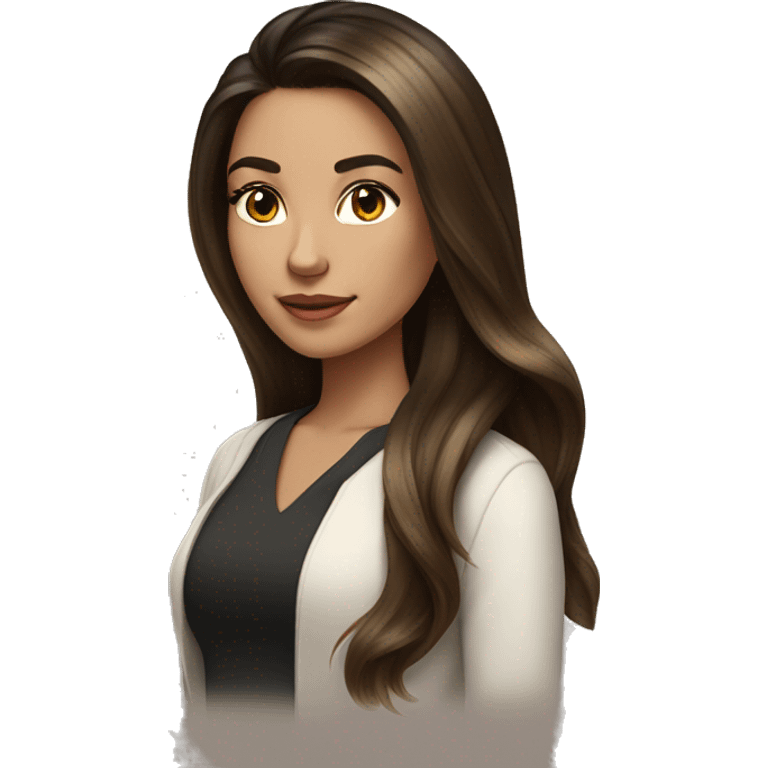 Brunette girl with long voluminous dark brown hair with blonde highlights balayage emoji