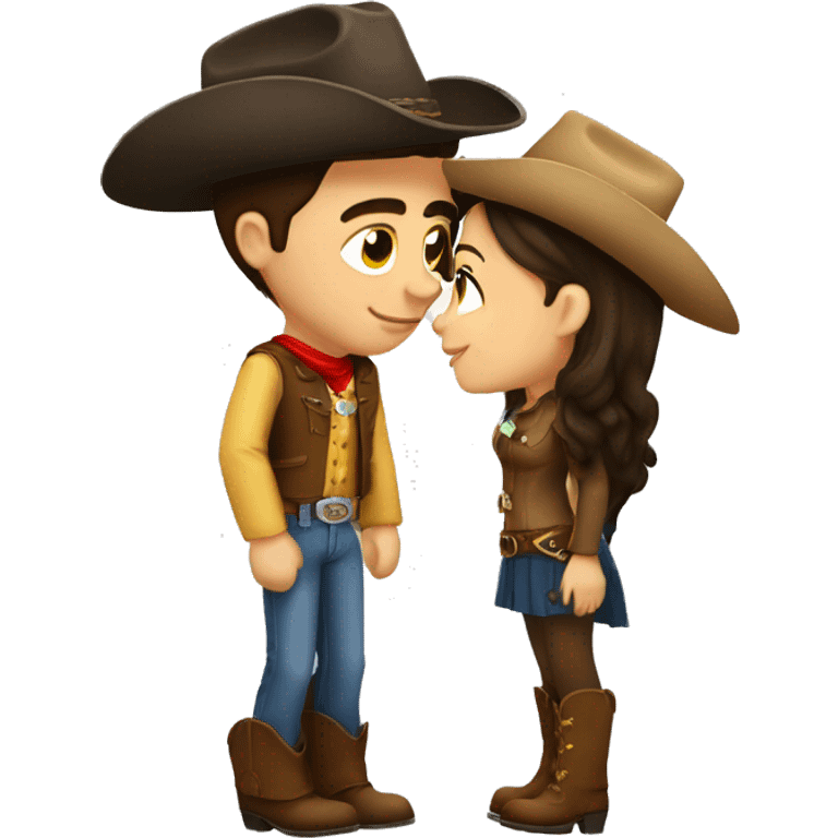 A brunette girl and tall cowboy kissing  emoji