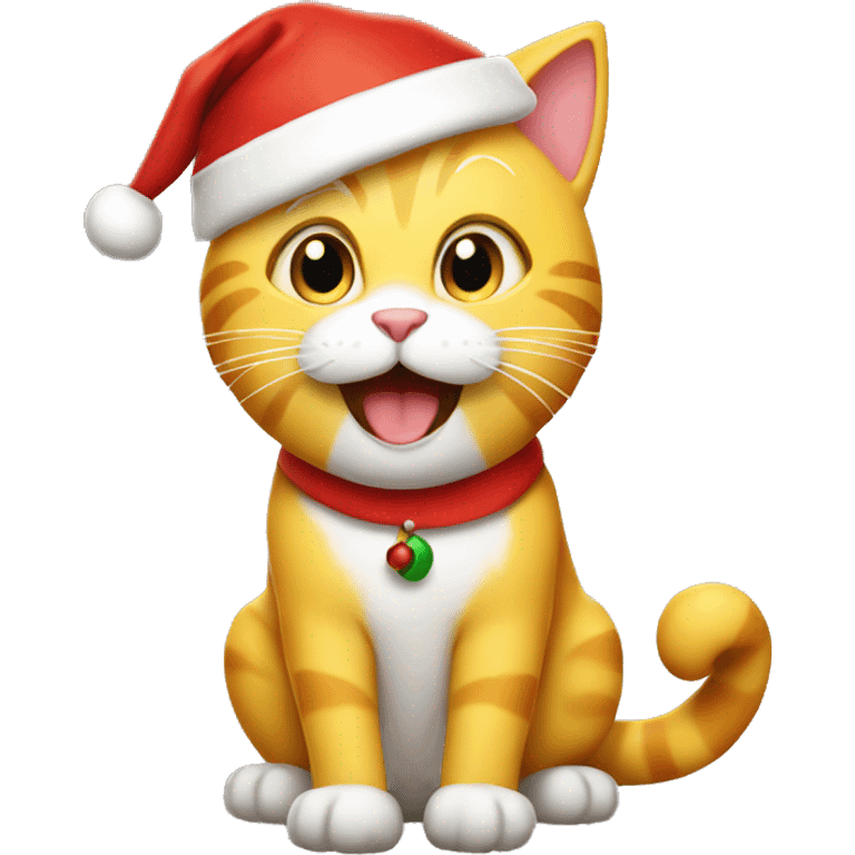 happy yellow cat wearing a santa hat emoji