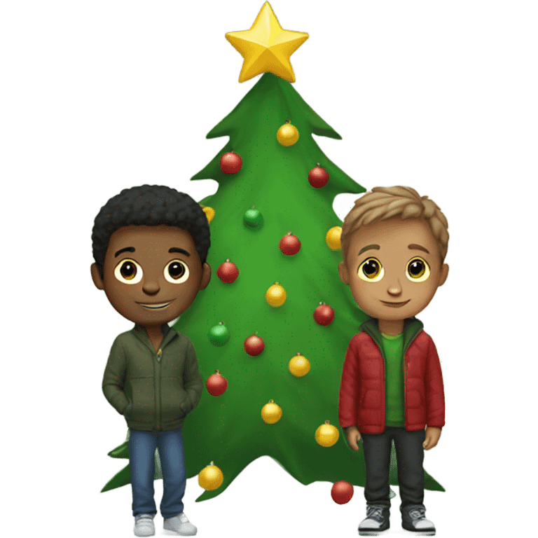 boy by christmas tree emoji