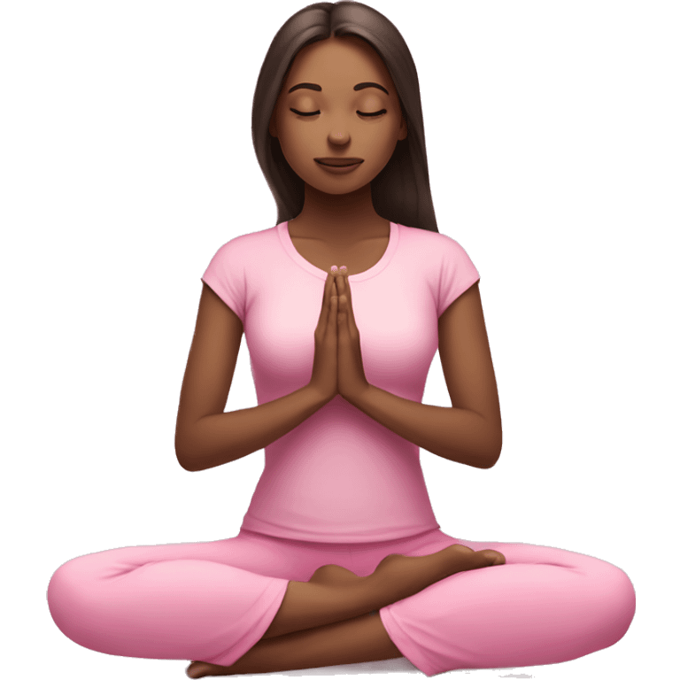 White skin Brunette Girl doing praying yoga pose in pink tones half body emoji