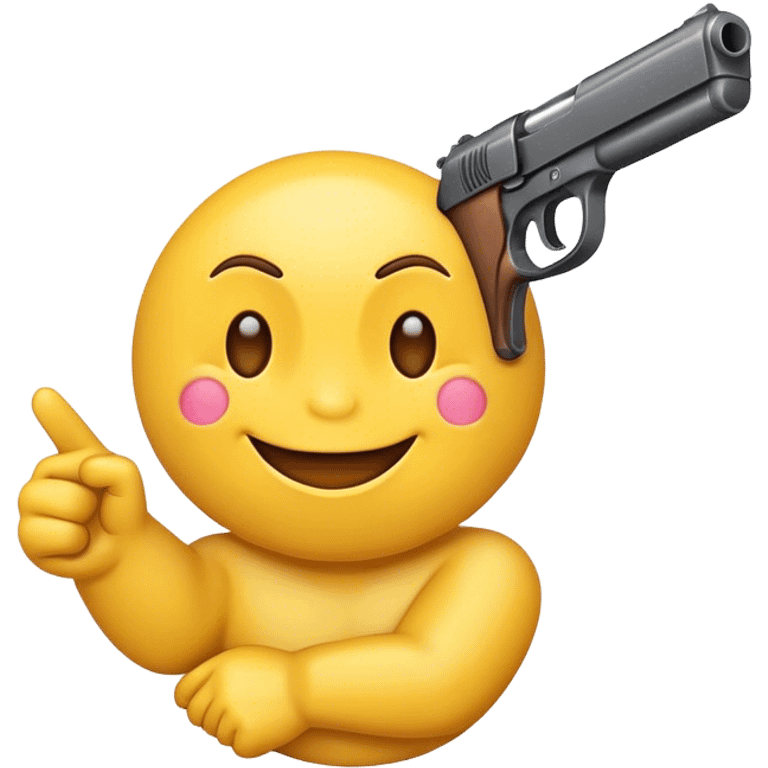 yellow emoji smiling hysterically pointing a gun forward emoji