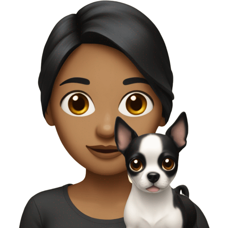 Girl with black hair with a Chihuahua dog￼ emoji