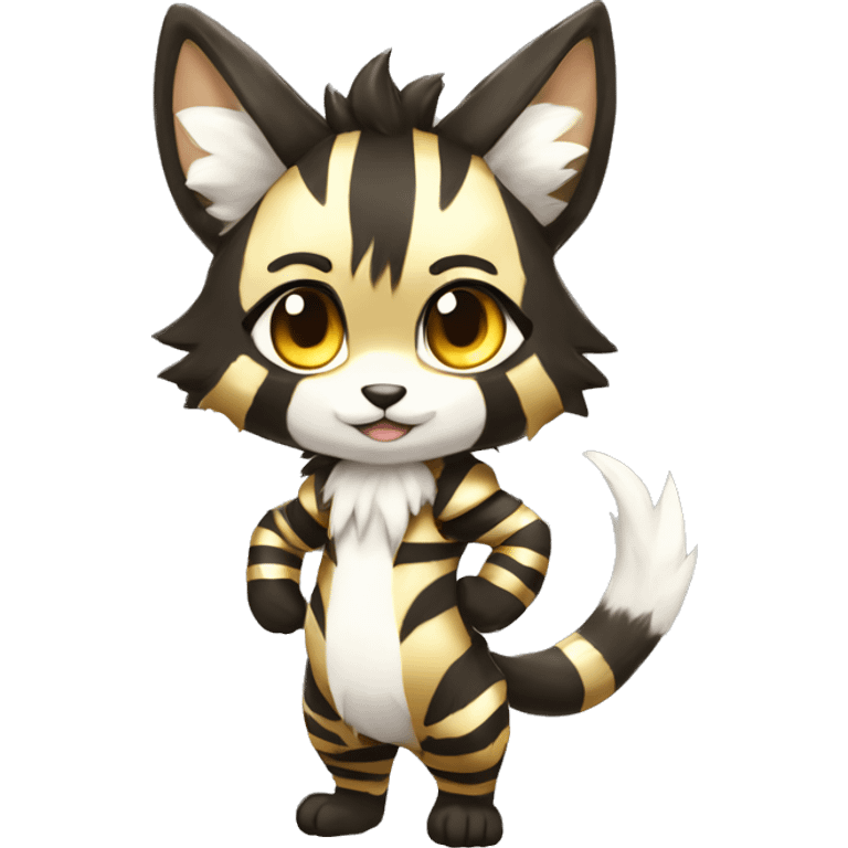 shiny, striped, Kemono-style, Chibi, Anthro-Fur-Sona-Fakémon, Full Body emoji