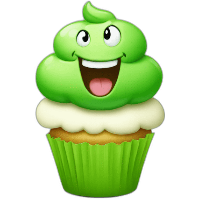 Happy green cupcake with yoshi emoji