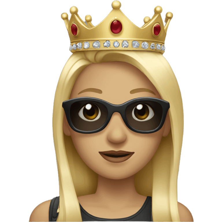 woman with blonde hair, sunglasses and a crown emoji