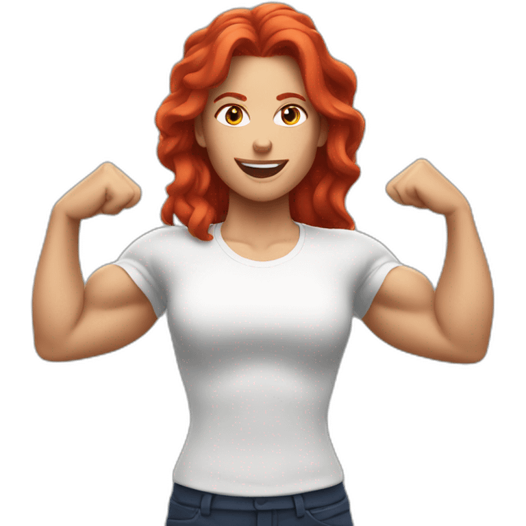 white woman with red hair flexing muscle emoji