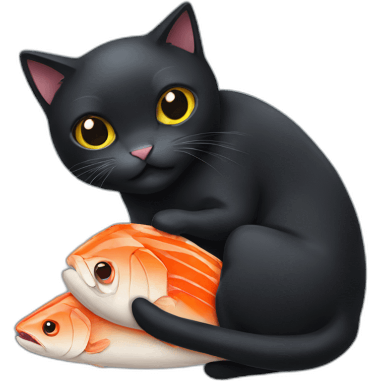 Black cat eating fish emoji