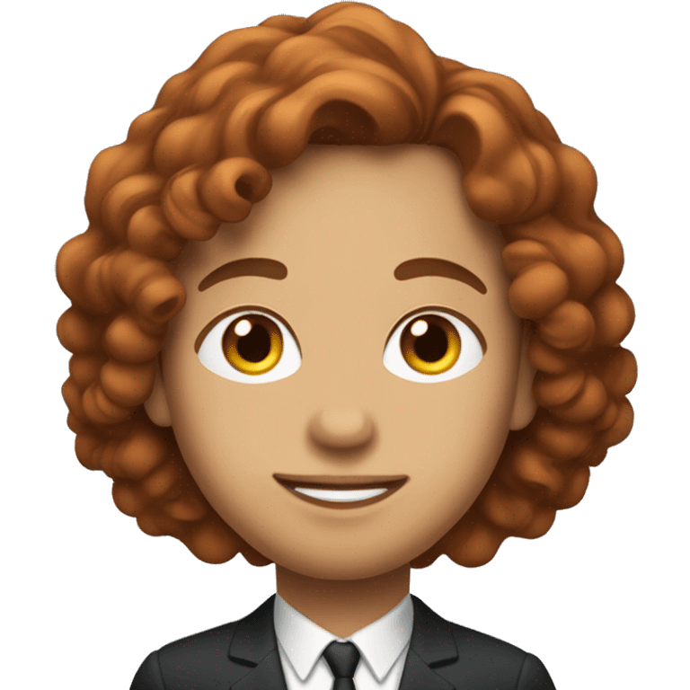 The image features a person with a rounded face, soft expression, long reddish-brown hair, and formal attire, conveying a composed and professional look.






 emoji