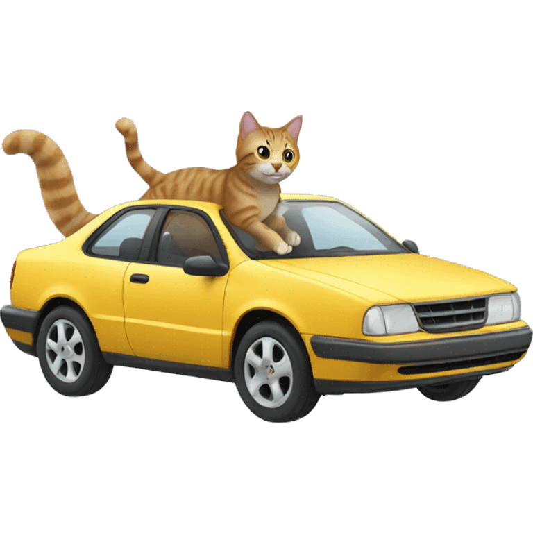 Car flying with a cat emoji