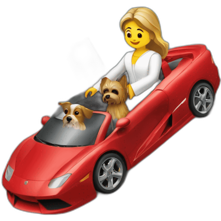 Christ the Redeemer (statue) holding a yorkie while driving red f1 car emoji