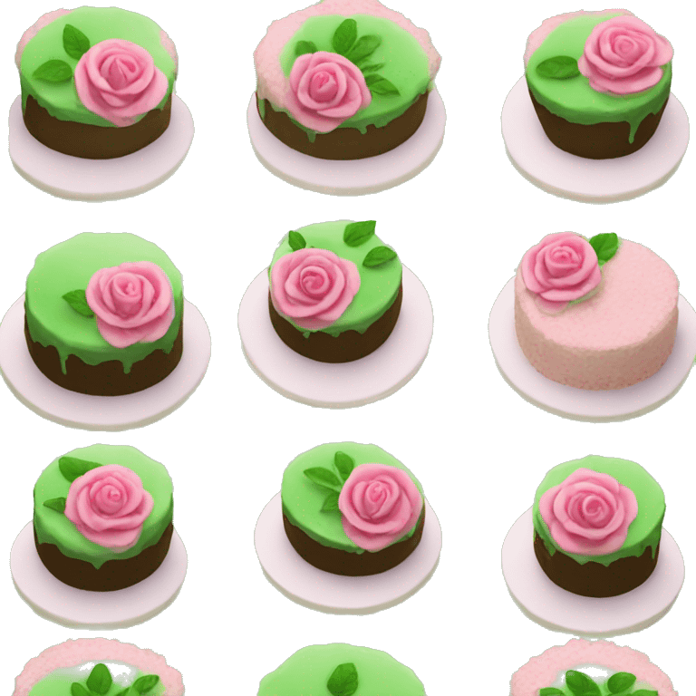 Green, round, cake. With small pink rose ontop emoji