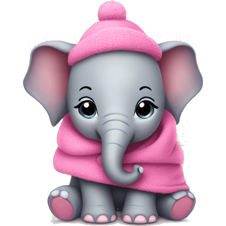 Cute cozy baby elephant with a pink fionka. emoji