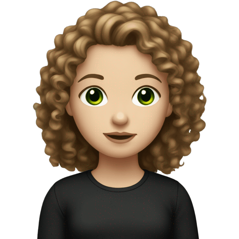 Brown Curly hair white girl with green eyes in black longsleeve  emoji