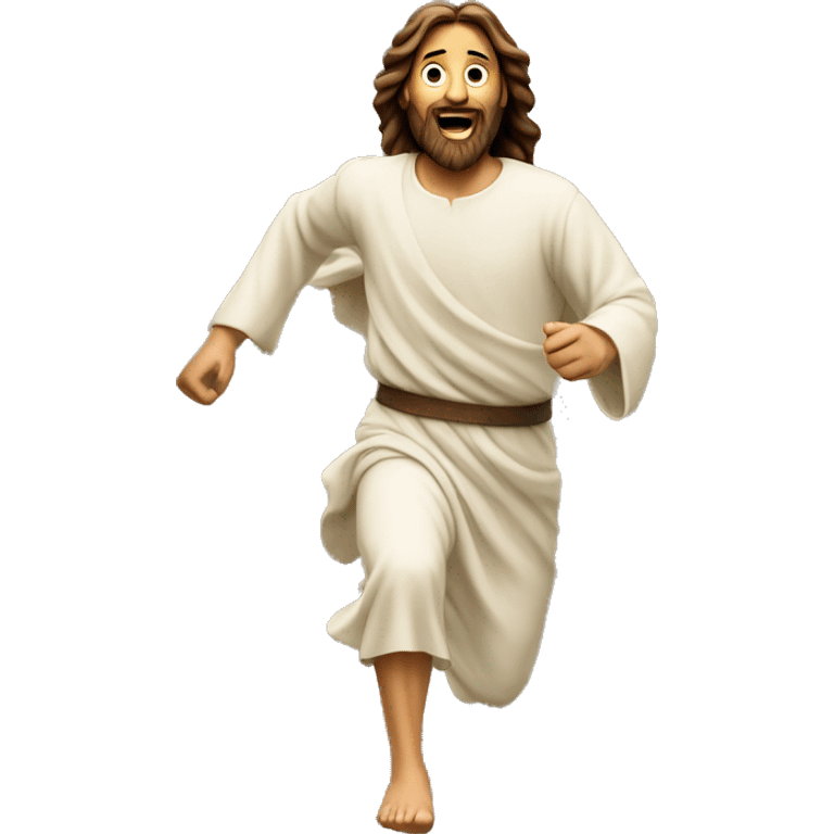 Jesus running quickly, with a large stride emoji