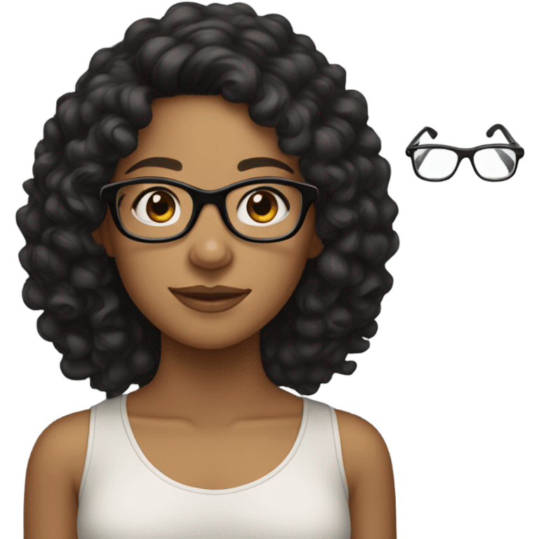 Tan girl with black curly hair and clear glasses emoji