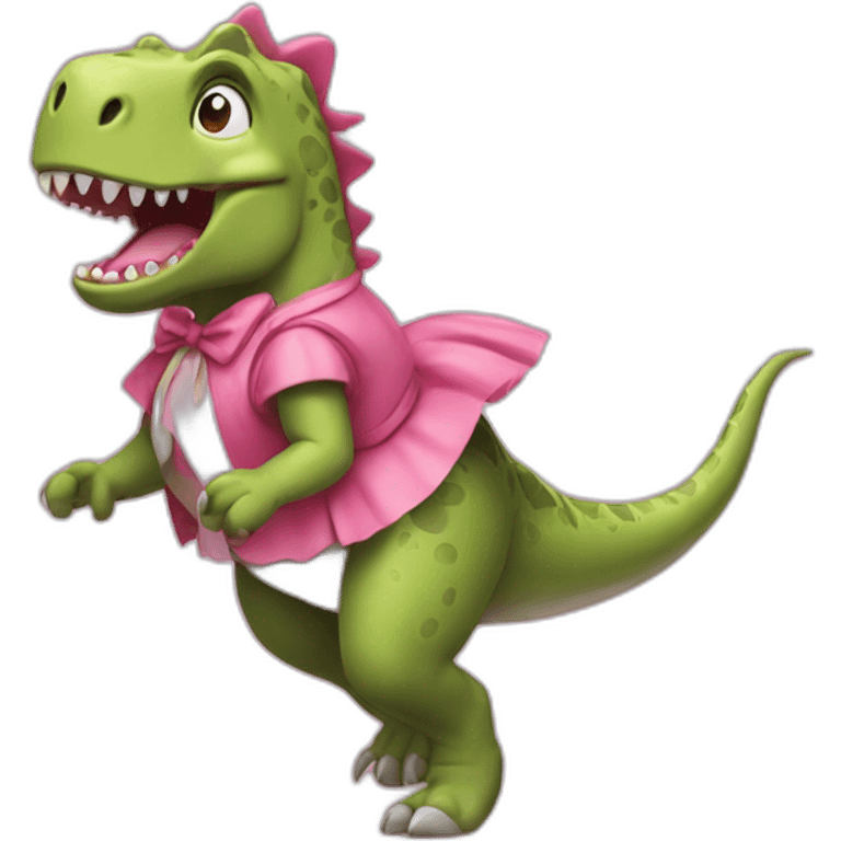 Dinosaur afraid running crying with pink skirt emoji