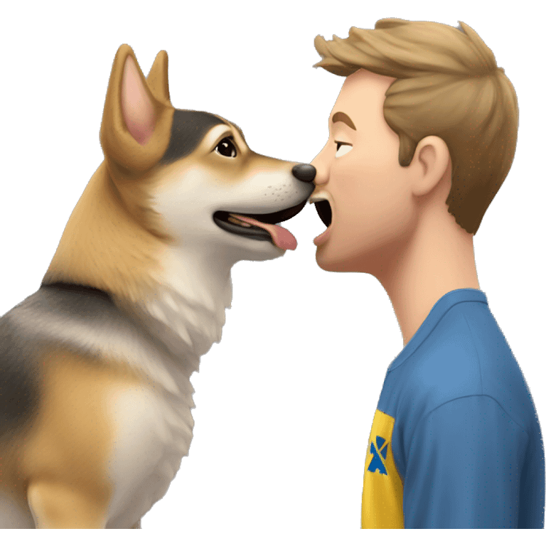 A Swedish Vallhund kiss a man emoji