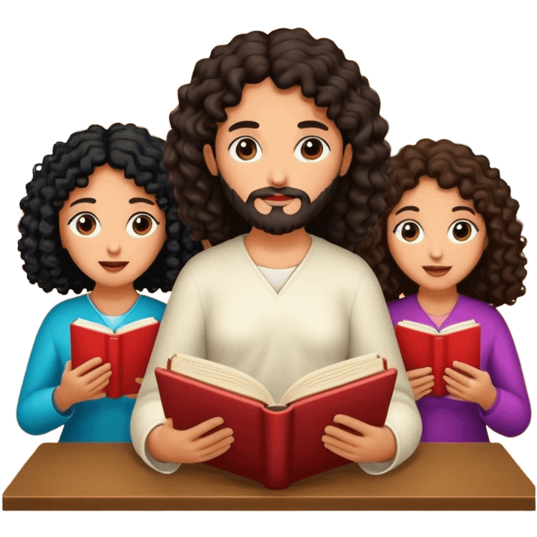 Devotional Christ with 3 woman black curly in house reading emoji