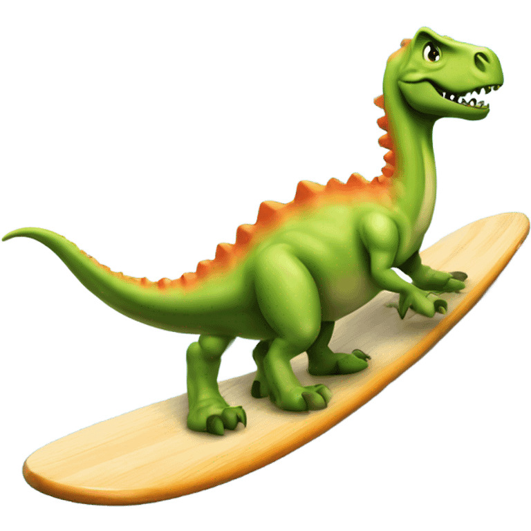 Dino op een surfplank  emoji