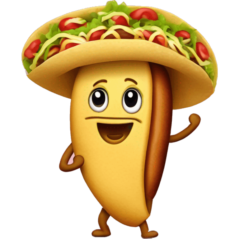 Happy mexican taco holding a hotdog dancing emoji