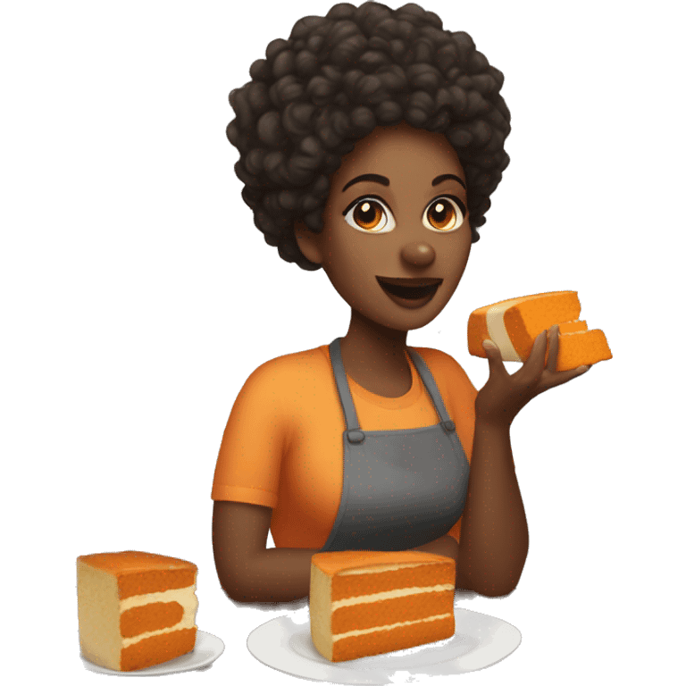 Black woman with curly hair eating sweet potatoe pound cake  emoji