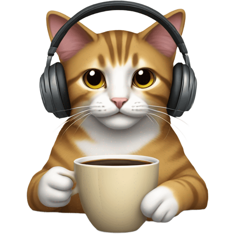 a cat with headphones drinking coffee emoji