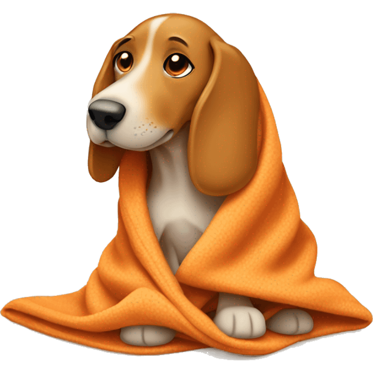 Tan/orange hound Dog wrapped in a cozy blanket  emoji